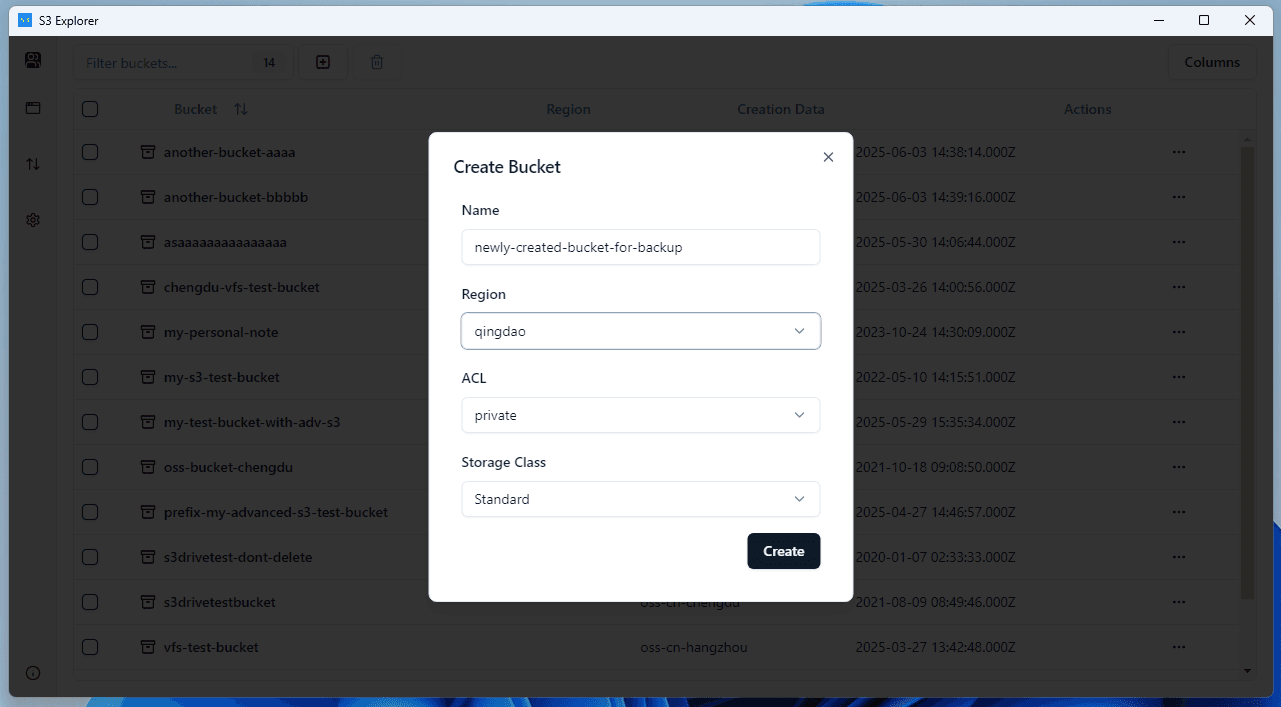 Create Bucket Dialog